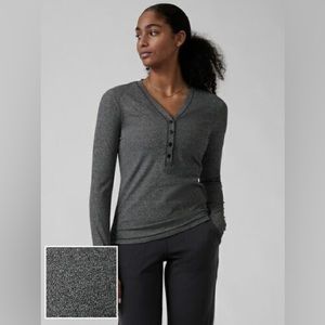 Athleta Uptempo Ribbed Henley Top Gray Heather XL